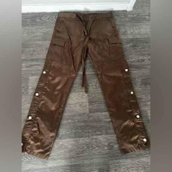 MNML,Snap Front Cargo Pants Brown Nylon Tactical Streetwear Relaxed Fit Utility - Picture 3 of 11